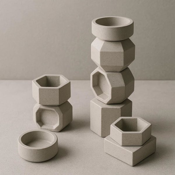 Stackable Geometric Concrete Holders - Modular Modern Decor
