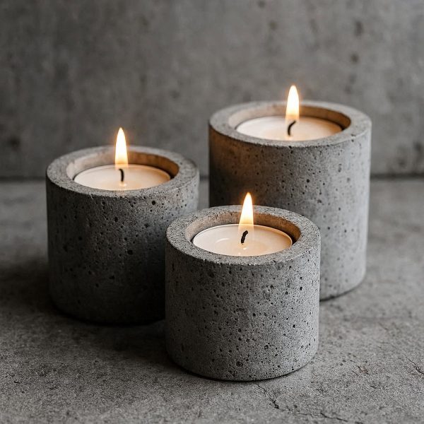 12 Concrete Cylinder Tea Light Set - Urban Raw Texture
