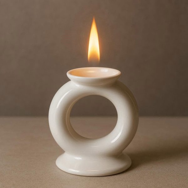 14 White Porcelain Ring Candle Holder - Floating Flame Effect