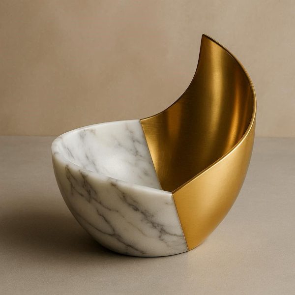 20 Asymmetrical Marble & Brass Holder - Luxury Material Contrast