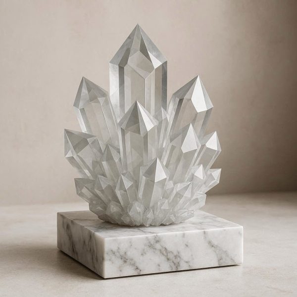 24 Geometric Crystal Cluster on Marble Base - Natural Energy Accent
