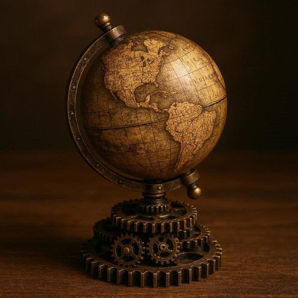25 Steampunk Style Miniature Gears & Globe Paperweight - Vintage Explorer's Relic