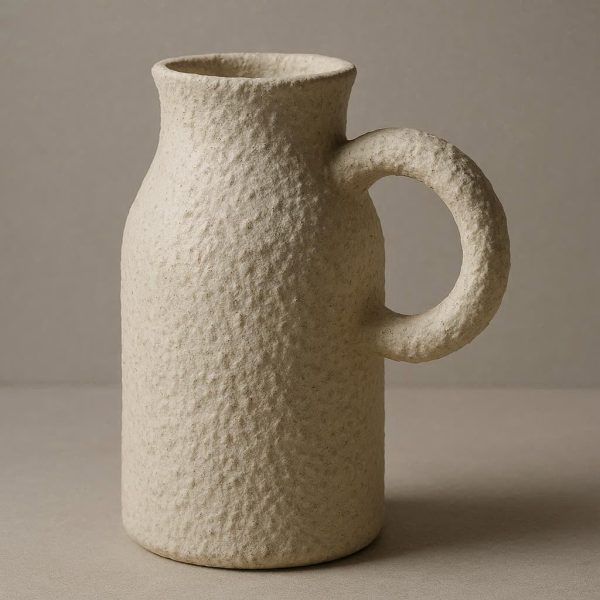 4 Textured Ring Handle Ceramic Vase - Functional Art Piece
