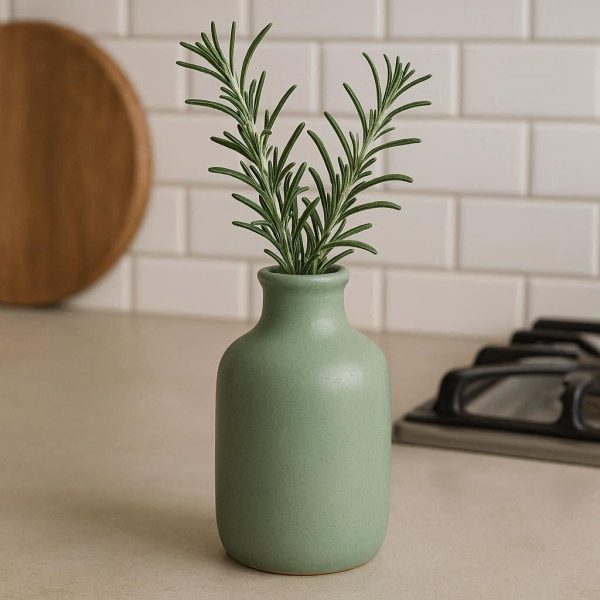 5 Sage Green Ceramic Bottle Vase - Serene Kitchen Herb Keeper