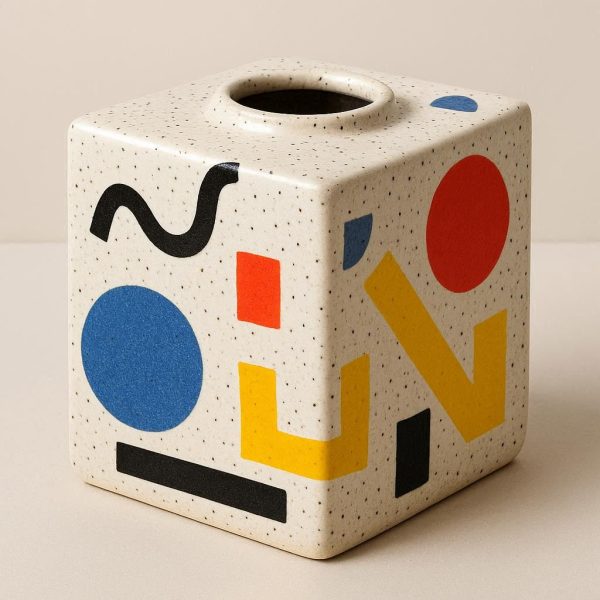 6 Speckled Ceramic Cube Vase - Playful Modernist Design