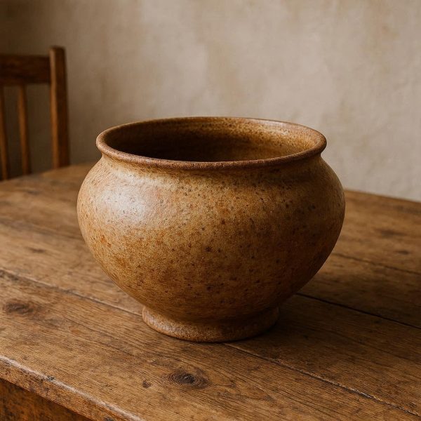 7 Wide Mouth Ceramic Bowl Vase - Rustic Table Centerpiece